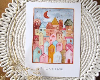 The Village druck Bild/ Aquarell druck Bild/ Dekoratives Wasserfarben Bild/ Wand Dekoration/ Wasserfarben Bild/ Dekoratives Aquarell Print