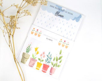 Notepad without rain there are no flowers, handmade notepad/writing notepad, memo block, list pad paper, gift