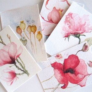 Conjunto de acuarela de tarjetas de arte floral, tarjetas de bellas artes, conjunto de plantas, hermoso conjunto de tarjetas, regalo para mujeres, tarjetas de flores de acuarela,