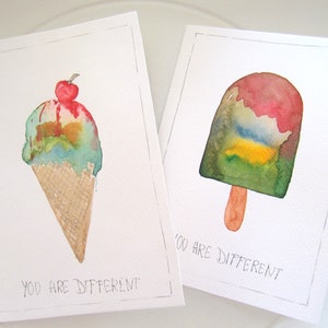 2 cartes aquarelles, carte d'anniversaire peinte à la main avec motif de beignet, carte de voeux d'anniversaire peinte à la main  aquarelles