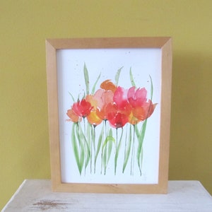 Peinture à l’aquarelle Tulipes originales/ Peinture de tulipes à l’aquarelle/ Peinture à l’aquarelle décorative/ Tulipes orange/ Peinture de tulipes jaunes/ Tulipes heureuses