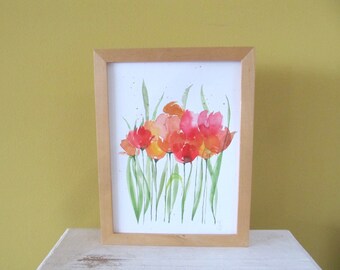 Aquarell Bild Original Tulpen/ Wasserfarben Tulpen Bild/ Dekoratives Aquarell Bild / Tulpen Orange / Gelbe Tulpen Bild/ Fröhliche Tulpen