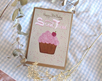 Carte d'anniversaire cupcake sucré, carte de vœux, belle carte cadeau, carte pour petite amie, carte d'anniversaire douce, carte muffin, salutations