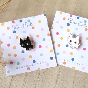 Émail Pin Chat Blanc, Petit Chat Noir Or Émaillé, Cadeau Amoureux des Chats, Petite Broche Chat, Collect Pins Chats, Pins