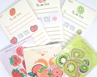 small notepad fruit/ to do list fruits/ kiwi notepad with stickers/ strawberry block/ kiwi stickers/ sticker set fruit/ apricot