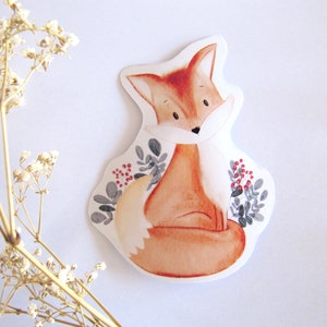 Renard mignon d’autocollant vinyle, renard d’hiver, animal d’autocollant, autocollant d’hiver renard, d’autocollant  vinyl, animal de forêt