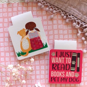 Magnetic bookmark, illustrated bookmark, book lover gift, cute bookmark, my dog and I bookmark, dog