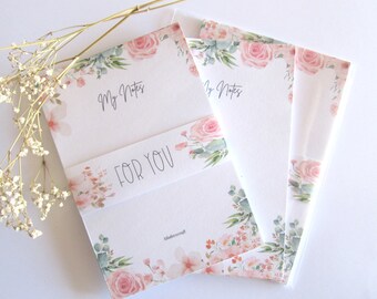 Notepad Romance Flowers, Handmade Notepad, Line Notepad/Writable Notepad, Memo Block, List Pad Paper, Gift