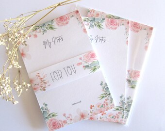 Romantisch notitieblok met bloemenmotief, handgemaakt notitieblok, notitieblok met lijnen/schrijfblok, memoblok, notitieblok met lijstjes, cadeau