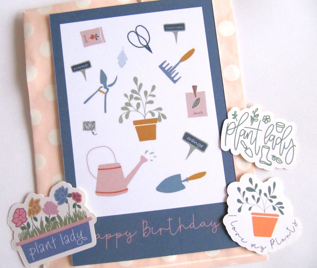 Geburtstagskarte Garten, Karte mit Stickers, Grußkarte , garten Lady