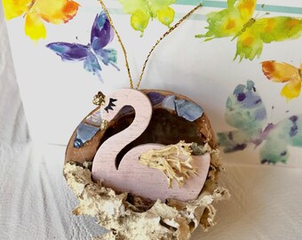 Swan Swimming in Natural Walnut Shell, Unique Nature Inspired Beach House, Cabin, Log House, Friendship, Birthday, Holiday Gift, Home Accent