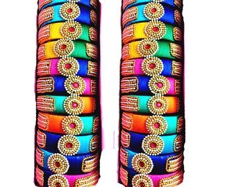 Silk thread bangles  Kundan stone silk thread bangles,  kada pair