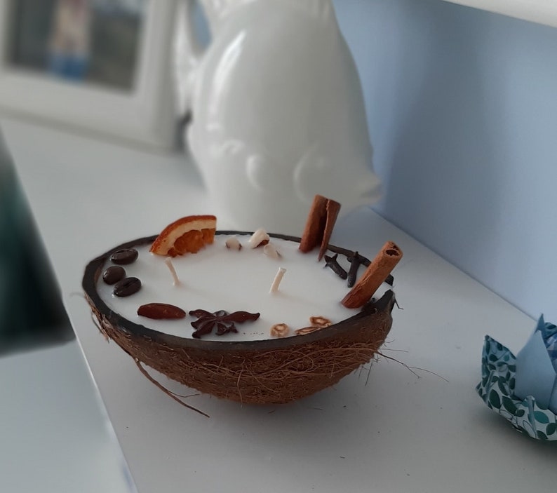 Coconut shell candle Scented candles Coconut Bowls Cinnamon Etsy