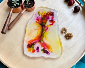 Resin tray abstractly painted