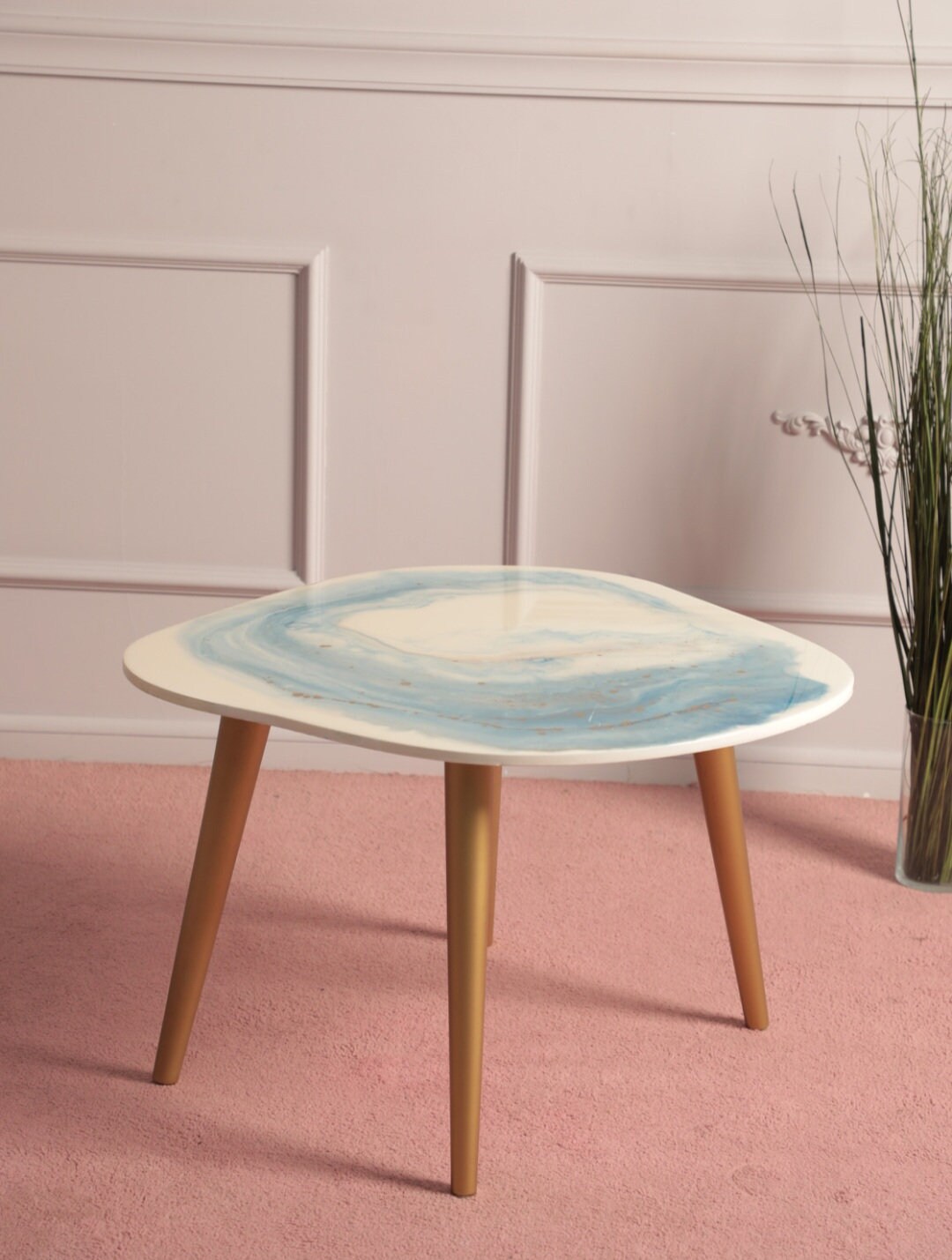 Resin Colored Coffee Table in Blue and White Marble Like Etsy