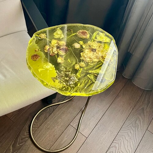 Resin Coffee Table With Embedded Flowers and Metal Leg Etsy