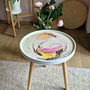 Resin art table, Epoxy painted table Wood base