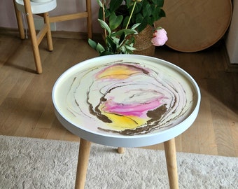 Resin art table, Epoxy painted table Wood base