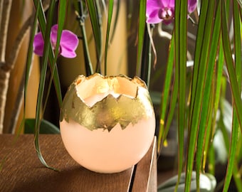 Handmade hollow egg candle Scented decorated with gold foil