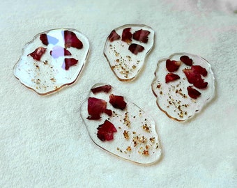 Resin coasters set, 4 set with rose petals and gold