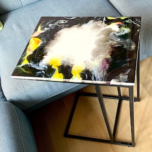 Side table, Hand coloured with resin, Metal leg, Coloured table