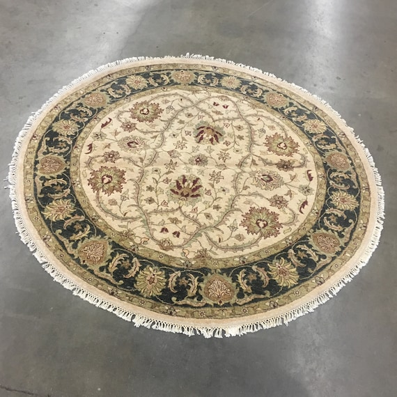 Round 6x6 Peshawar Area Rug Light Brown Hand Knotted Wool Carpet 6 1 X