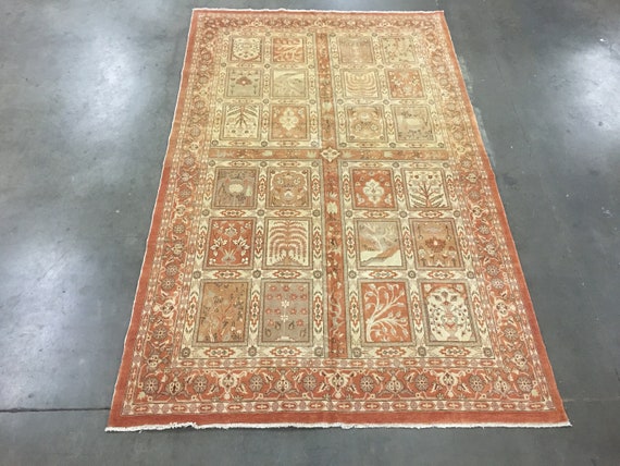 Vintage 7x10 Tabriz Four Seasons Area Rug Beige Hand Knotted