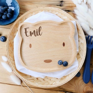 Kinderbord gepersonaliseerd met naam | Houten bord beer | Kinderservies | Serviesgoed | Duurzaam paascadeau voor baby's en kinderen