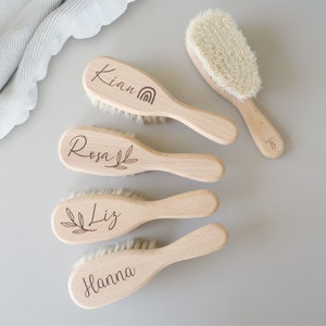 personalized baby hairbrush gift for babies for birth and baptism gift name engraving wooden baby brush image 9