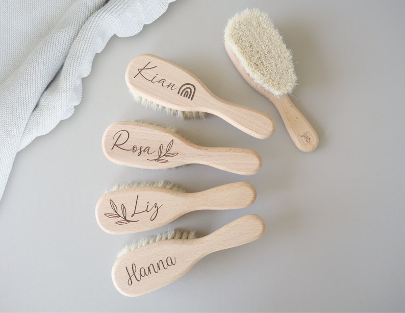 personalized baby hairbrush gift for babies for birth and baptism gift name engraving wooden baby brush image 9