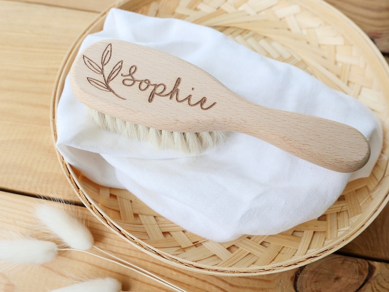 personalized baby hairbrush gift for babies for birth and baptism gift name engraving wooden baby brush image 5