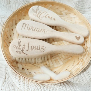 personalized baby hairbrush gift for babies for birth and baptism gift name engraving wooden baby brush image 2