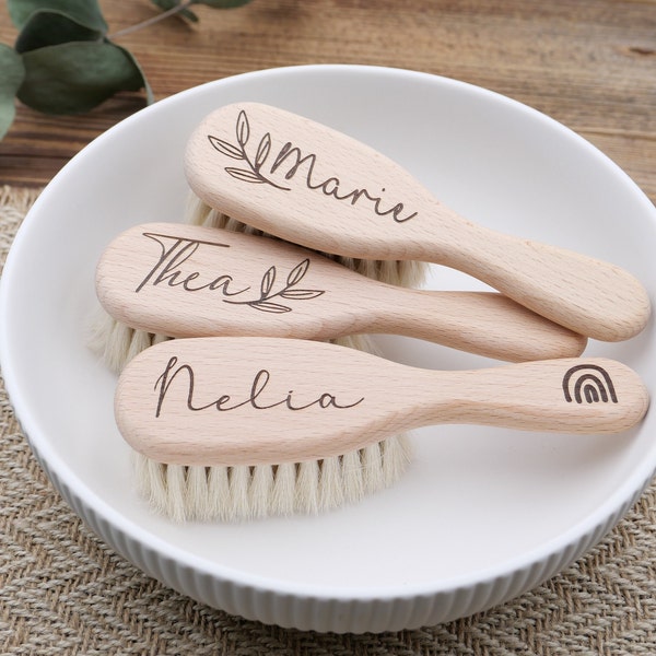 brosse à cheveux personnalisée pour bébé | Cadeau pour bébé à la naissance et au baptême | Cadeau | Gravure de nom | Brosse bébé en bois