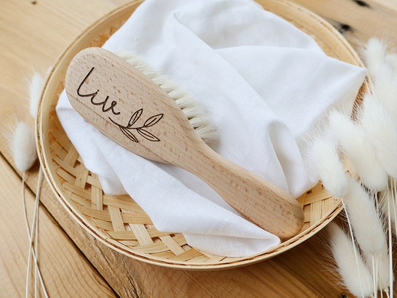 personalized baby hairbrush gift for babies for birth and baptism gift name engraving wooden baby brush image 6