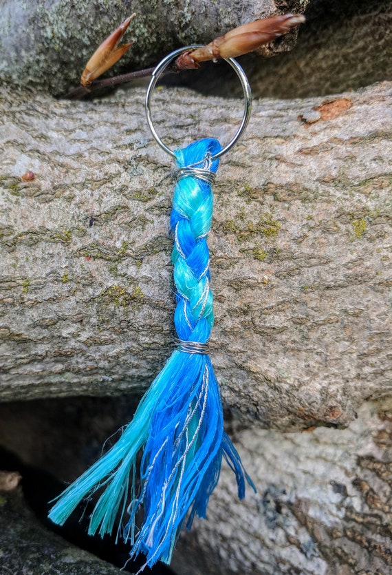 Blue and Turquoise Bailing Twine Horse Keychain with Silver Etsy