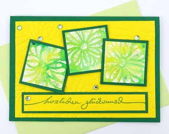 Birthday card, greeting card · artistic daisies and rhinestones