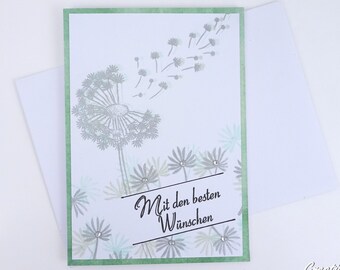 Greeting card · Birthday Card · with dandelion and rhinestone · Single copy