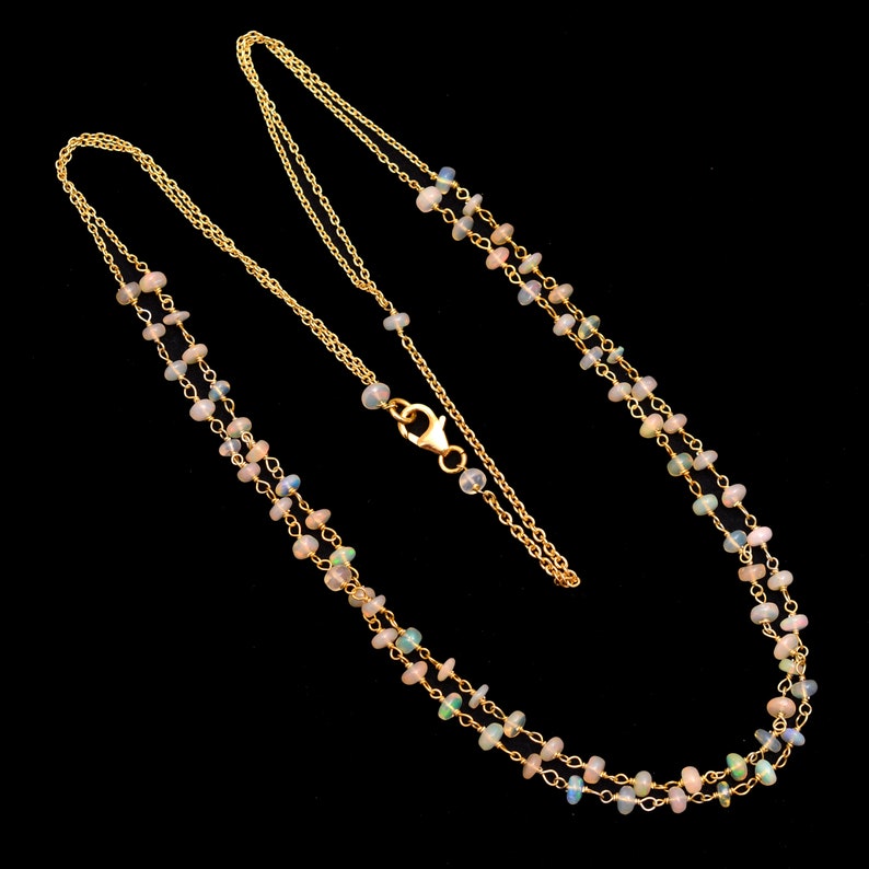 Natural Ethiopian Opal Wire Wrapped Beaded Chain,Opal Ethiopian opal Wire Wrapped rosary Chain,Ethiopian Opal Rosary Chain,Opal Chain