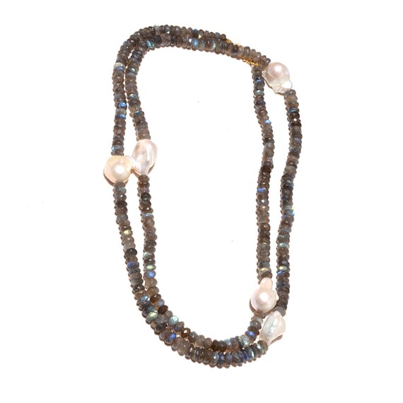 Labradorite Faceted Beads Necklace,baroque Pearl Necklace