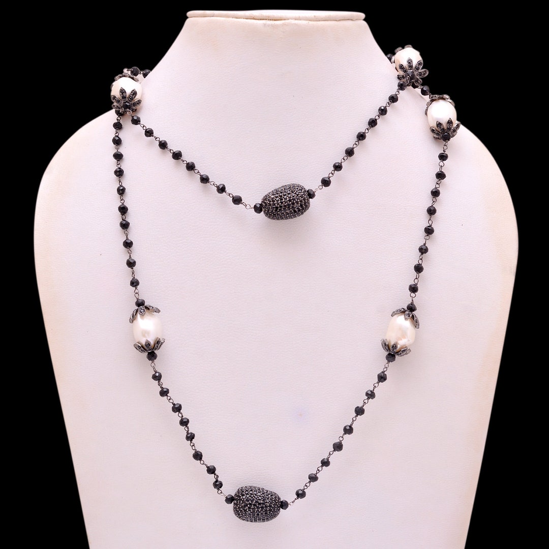 Rosary Silver Chain baroque Pearl Necklace 925 Sterling Etsy