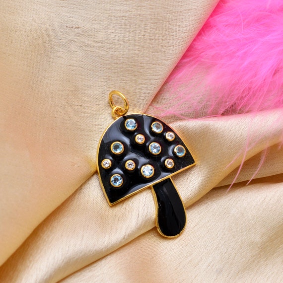 Mushroom Silver Charm,mushroom Charm,blue Topaz Mushroom  display picture 1