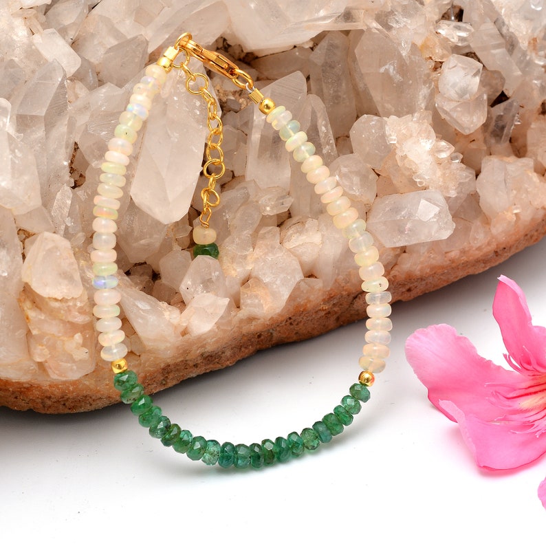 Emerald Beaded Bracelet,Emerald Beads Bracelet,Emerald Jewelry,Ethiopian Opal Beaded Bracelet,Opal Jewelry,Opal Beaded Bracelet,Opal Beads