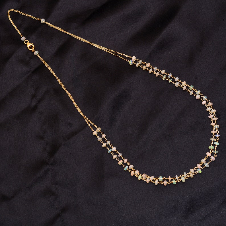 Natural Ethiopian Opal Wire Wrapped Beaded Chain,Opal Ethiopian opal Wire Wrapped rosary Chain,Ethiopian Opal Rosary Chain,Opal Chain