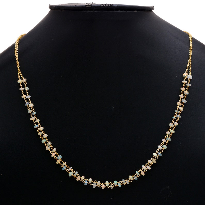 Natural Ethiopian Opal Wire Wrapped Beaded Chain,Opal Ethiopian opal Wire Wrapped rosary Chain,Ethiopian Opal Rosary Chain,Opal Chain