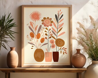 Bright floral wall art boho floral poster, botanical art print bedroom wall art scenic floral wall art, botanical spring maximalist wall art