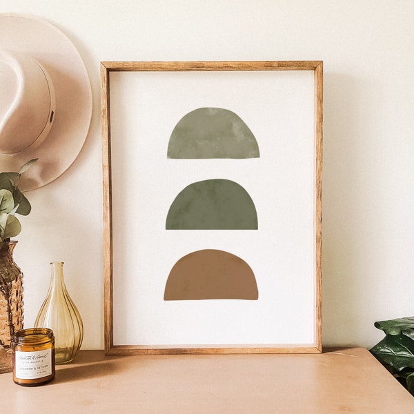 Geometric shapes art, abstract sage green print earth tone wall art, large wall art, boho abstract art mid century modern simple artwork