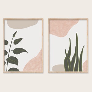 Botanical set of 2 abstract prints, over the bed wall decor, extra large wall art abstract aesthetic decor 2 piece wall art above bed art