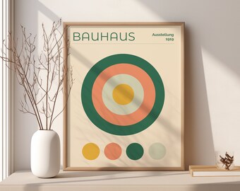 Bauhaus wall art print, bauhaus poster print to download, bauhaus exhibition poster Gallery wall green and pink abstract retro wall decor
