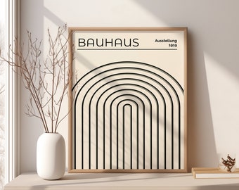 Bauhaus wall art print, bauhaus poster print to download, bauhaus exhibition poster Gallery wall print, black beige abstract retro wall art