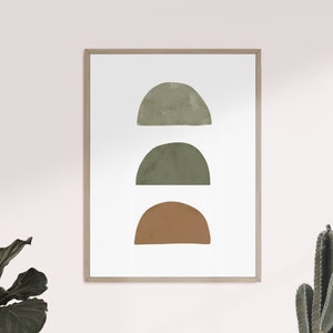 Geometric shapes art, abstract sage green print earth tone wall art, large wall art, boho abstract art mid century modern simple artwork image 2